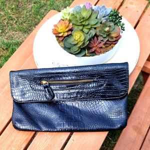 Black alligator envelope clutch purse